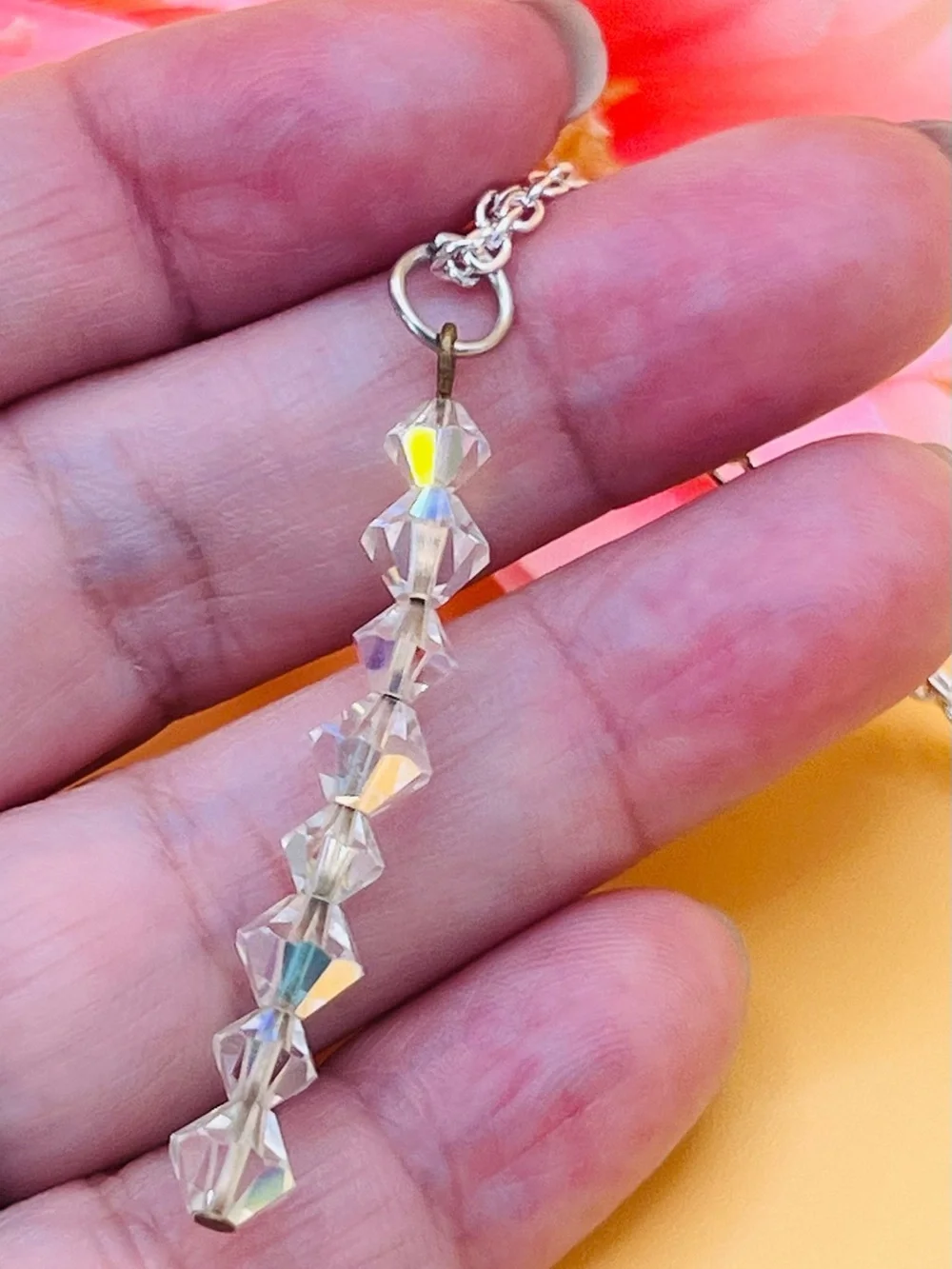 Clear Crystal Bar Pendant Necklace silver tone